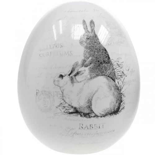 Floristik24 Oeuf en céramique, décoration de Pâques, Oeuf de Pâques avec lapins blanc, noir Ø10cm H12cm lot de 2