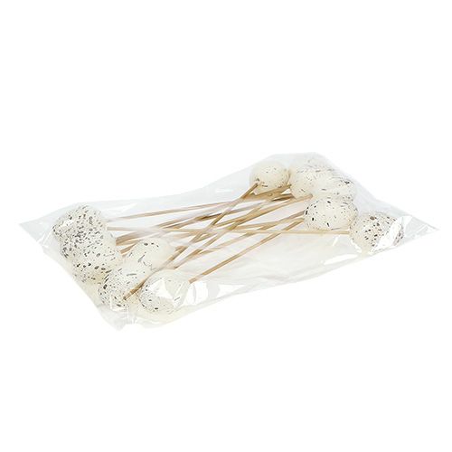 Floristik24 Oeuf sur bâton blanc 3,5cm L18cm 12pcs