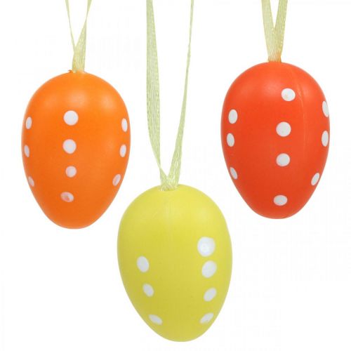 Floristik24 Mini oeuf de Pâques à suspendre à pois jaune, rouge, orange H4cm 24 pcs