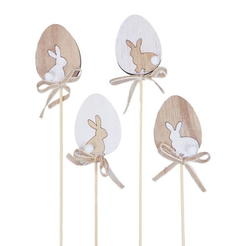 Floristik24 Bouchon de fleur décoration de Pâques oeuf en bois avec lapin naturel 5×7cm 12 pcs
