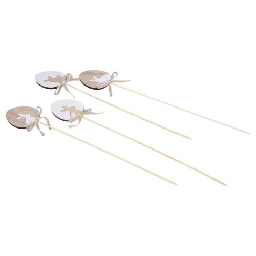 Article Bouchon de fleur décoration de Pâques oeuf en bois avec lapin naturel 5×7cm 12 pcs