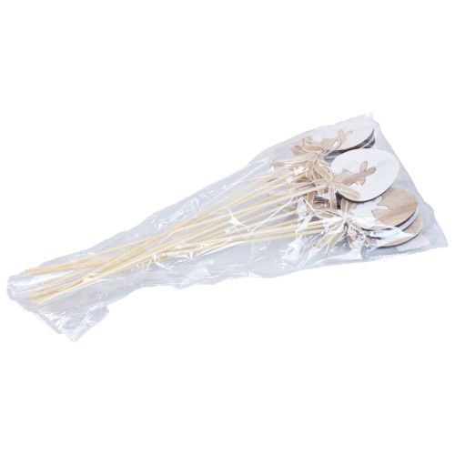 Article Bouchon de fleur décoration de Pâques oeuf en bois avec lapin naturel 5×7cm 12 pcs