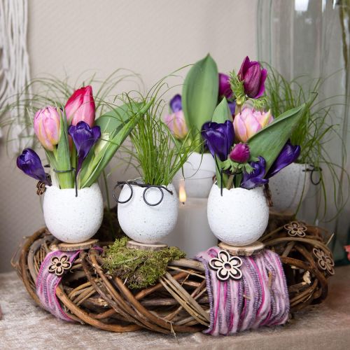 Floristik24 Oeuf avec verres vase décoratif blanc décoration de Pâques Ø7,5cm H9cm 6 pcs
