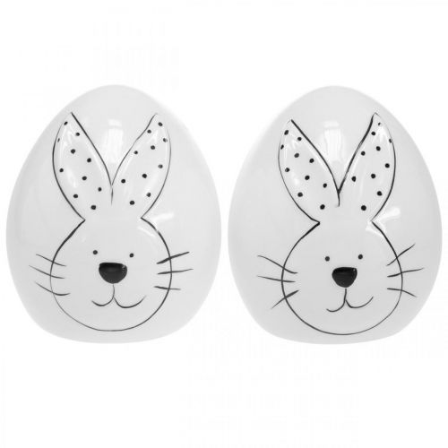 Floristik24 Oeuf décoratif en céramique avec lapin, décoration de Pâques moderne, Oeuf de Pâques avec motif lapin Ø11cm H12.5cm lot de 4