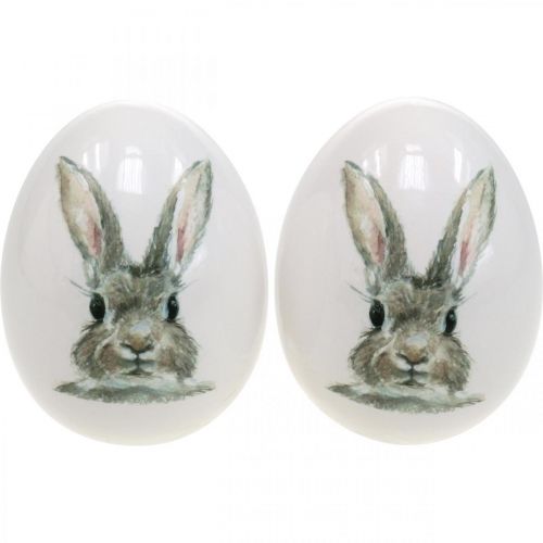 Floristik24 Oeuf décoratif motif lapin debout, décoration de Pâques, lapin sur oeuf Ø8cm H10cm lot de 4