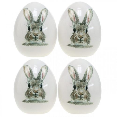 Floristik24 Oeuf décoratif motif lapin debout, décoration de Pâques, lapin sur oeuf Ø8cm H10cm lot de 4