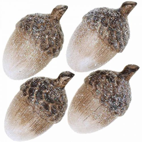 Floristik24 Glands décoratifs recouverts de neige, décorations en céramique, Avent, décorations d'automne hiver L9.5 4pcs