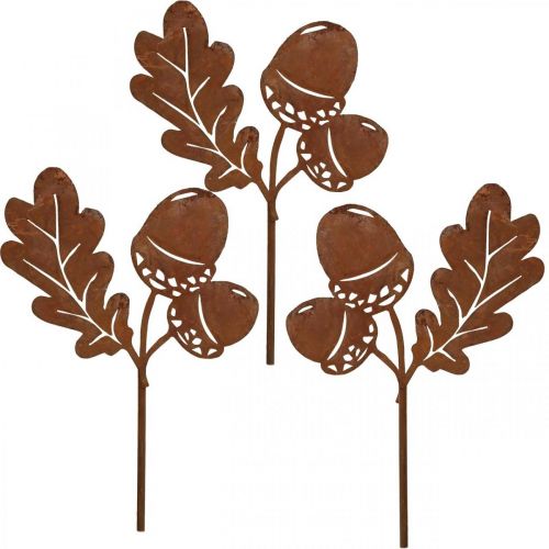 Article Glands sur piquet de jardin en métal patiné feuilles H19cm 6 pcs