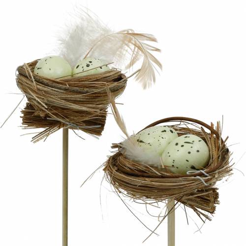 Floristik24 Plug déco nid d'oiseau, décoration de Pâques, nid avec oeufs 23cm 6pcs