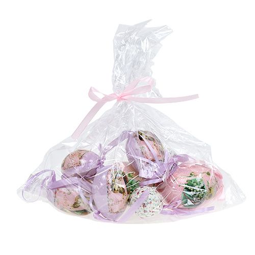 Floristik24 Oeufs avec motif violet-rose 5-8cm 8pcs