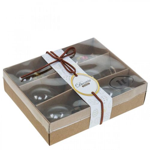 Floristik24 Oeufs suspendus, fleurs séchées, oeufs de Pâques, décorations en verre pour le printemps H6,5cm, lot de 6