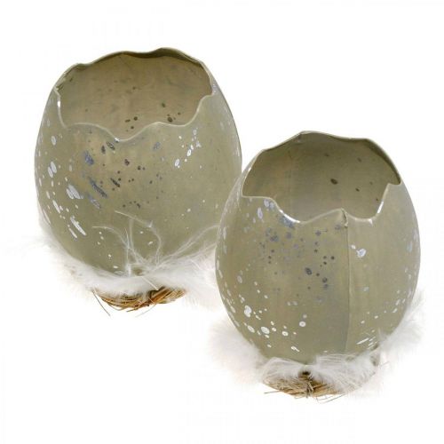 Article Oeuf à décorer, Pâques, demi-oeuf déco, déco printanière Ø8cm H10cm gris, argent 4pcs