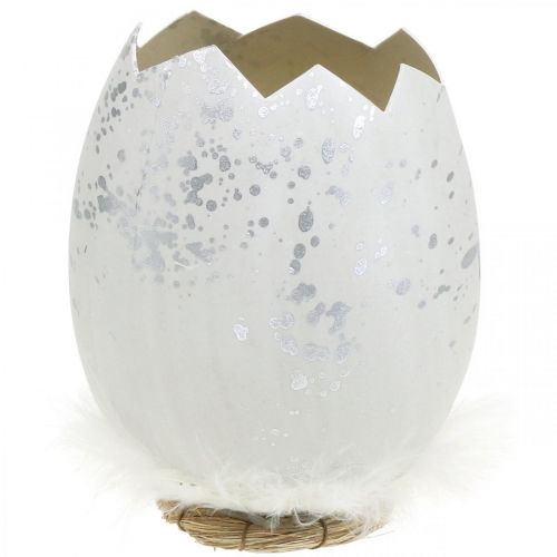 Floristik24 Oeuf déco, demi-oeuf à décorer, décoration de Pâques Ø10,5cm H14,5cm blanc, argent 3pcs