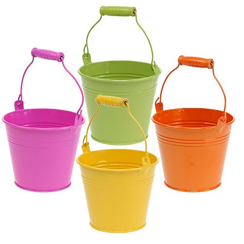 Floristik24 Seau avec anse coloré Ø12cm H10cm 8 pcs