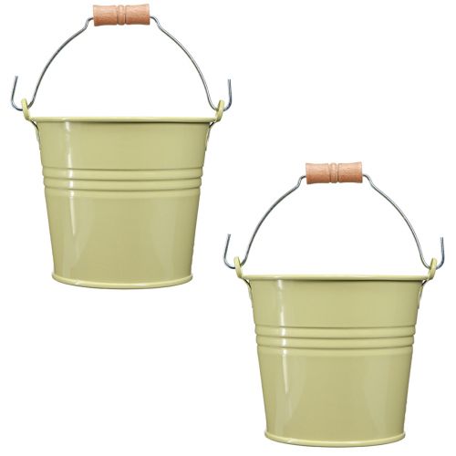 Article Seau en métal avec anse pour pot de fleurs Vert-Jaune 20x17,5x16cm 2pcs
