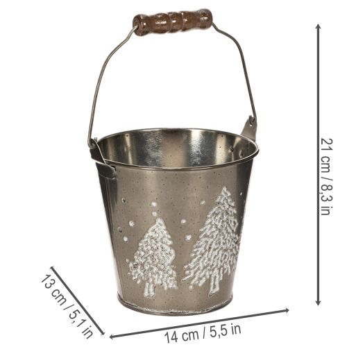Seau décoratif avec sapins et poignée en bois, 13 cm | Floristik24.be