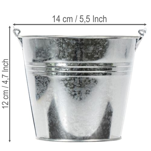 Seau Ø14 cm H12 cm, lot de 6. Zinc brillant. | Floristik24.be