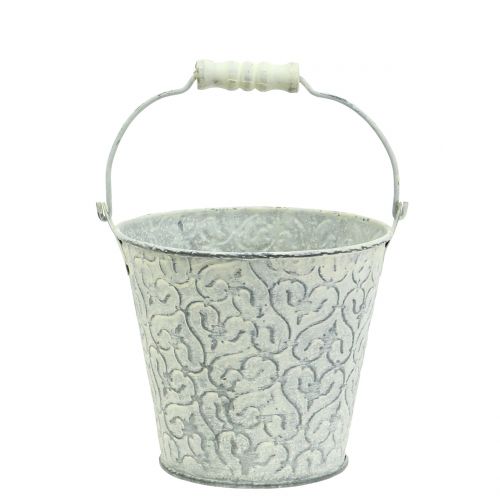 Seau avec décor crème blanchi Ø 11 cm H. 10,5 cm | Floristik24.be