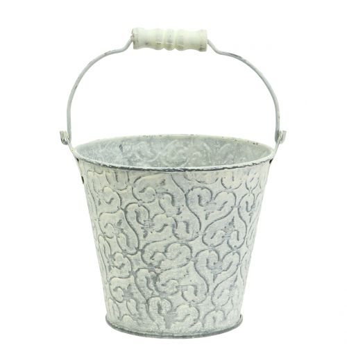 Floristik24 Seau en zinc décor crème lavé Ø13,5cm H12cm