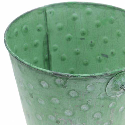 Floristik24 Jardinière seau déco à pois métal vert délavé Ø13cm H12.5cm