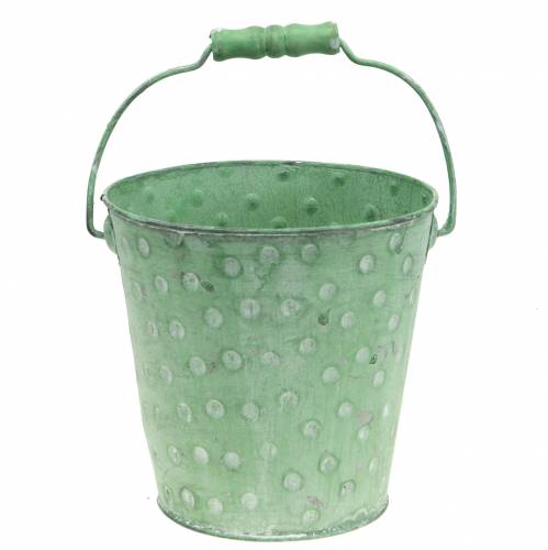 Floristik24 Jardinière seau déco à pois métal vert délavé Ø13cm H12.5cm