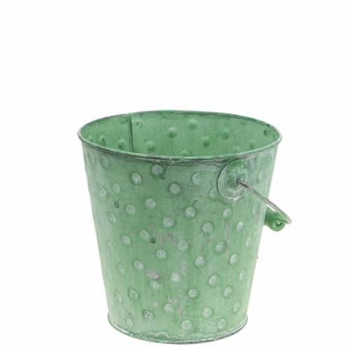 Jardinière seau déco à pois métal vert délavé Ø13cm H12.5cm
