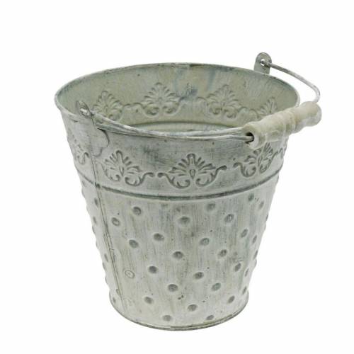 Floristik24 Seau décoratif métal blanchi jardinière Ø18.5cm décoration pointillé métal