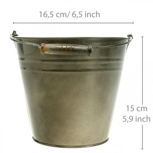 Floristik24 Seau décoratif avec anse, décoration de jardin, cache-pot, récipient en métal Ø16,5 cm H15 cm