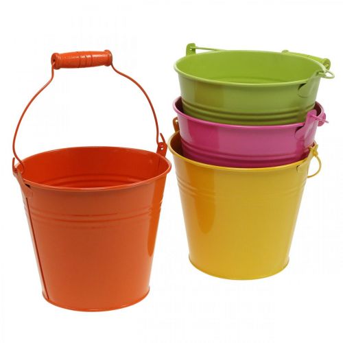 Seau cache-pot métal décoratif seau couleurs colorées Ø14cm H12cm 6 pcs