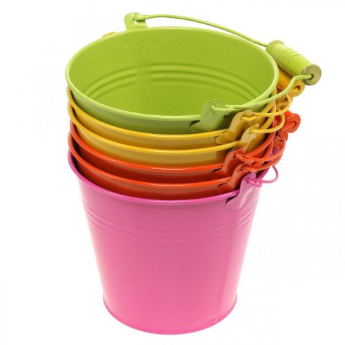 Article Seau cache-pot métal décoratif seau couleurs colorées Ø14cm H12cm 6 pcs