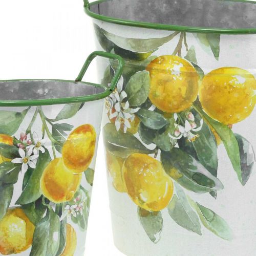 Article Pot méditerranéen en étain, jardinière motif citron blanc, vert, jaune H43,5/34cm L36,5/27,5cm lot de 2