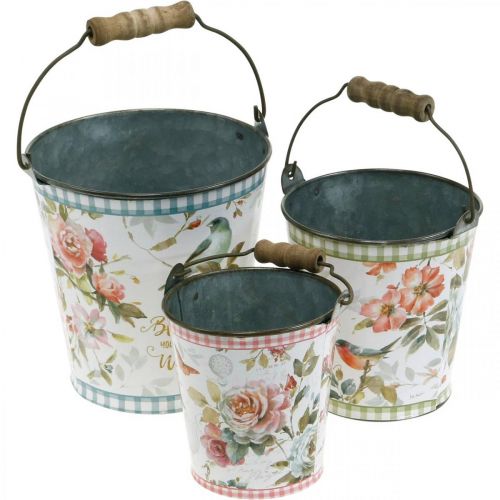 Seau métal look vintage, décoration printanière, seau végétal, décoration métal H15 / 11 / 9.5cm lot de 3