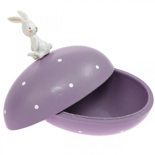 Floristik24 Lapin sur oeuf, oeuf déco à remplir, Pâques, boite déco jaune, violet H17/16cm L15cm lot de 2