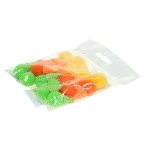 Article Glace dans une gaufre artificielle vert, jaune, orange assorti 3,5cm 18 pcs