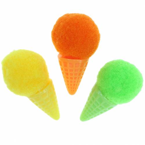 Article Glace dans une gaufre artificielle vert, jaune, orange assorti 3,5cm 18 pcs