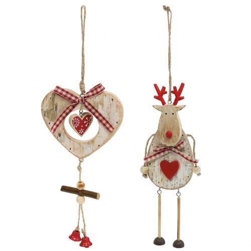 Floristik24 Suspension de Noël Élan et cœur Bouleau 23cm 2pcs