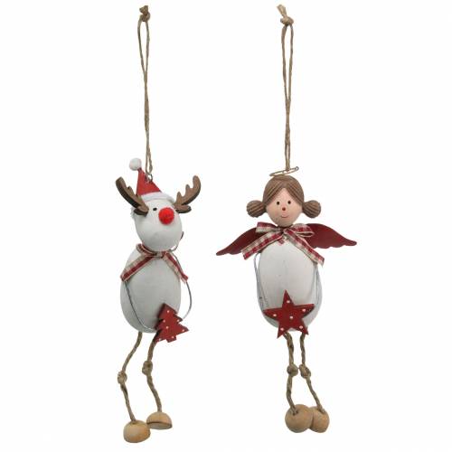 Floristik24 Figurines de Noël ange et renne à suspendre blanc, rouge Ø4.7cm H20 / 18cm 2pcs