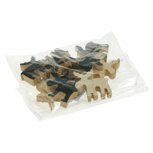 Article Décoration de Noël en bois d'élan noir pailleté 5×5,5 cm 12 pcs