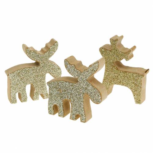 Article Bois de wapiti de Noël épars doré, paillettes 5 × 5.5cm 12pcs