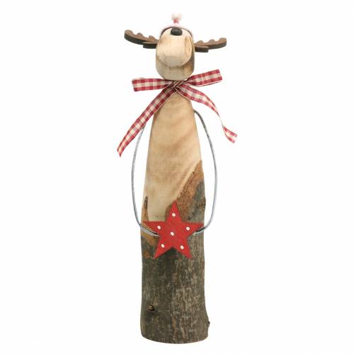 Floristik24 Branche naturelle de renne avec étoile Naturel, Rouge H26cm
