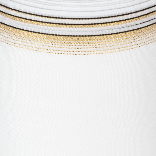 Ruban moiré élégant pour couronne, 125 mm, blanc avec bordure dorée - Ruban décoratif de haute qualité pour l'art floral et les célébrations | Floristik24.be