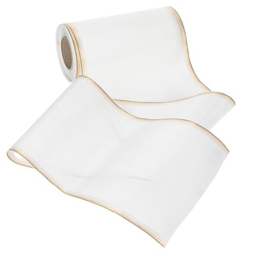 Ruban moiré élégant pour couronne, blanc 200 mm avec bordure nacrée dorée et finition spéciale, 25 m - Parfait pour les décorations et les fêtes | Floristik24.be