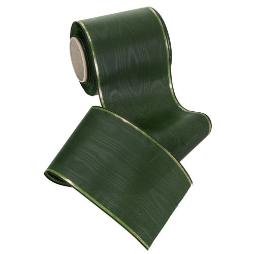 Article Ruban élégant vert moiré à bordure dorée, 100 mm x 25 m, pour la décoration florale funéraire.