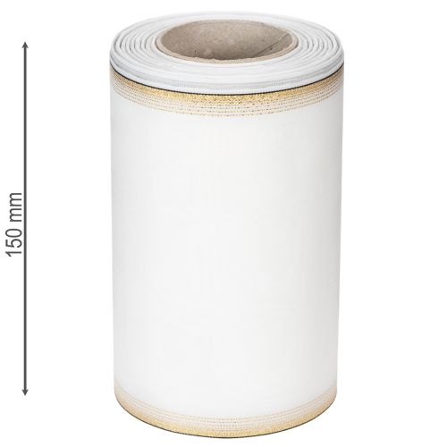 Ruban moiré élégant avec bordure dorée, décoration de mariage, ruban de deuil, blanc 150 mm x 25 m | Floristik24.be