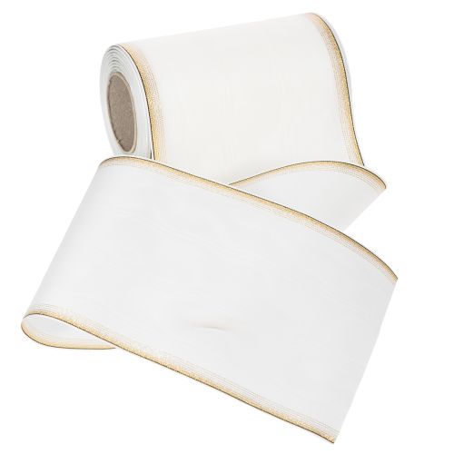 Ruban moiré élégant avec bordure dorée, décoration de mariage, ruban de deuil, blanc 150 mm x 25 m | Floristik24.be