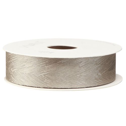 Article Ruban de soie élégant avec imprimé plumes en argent - parfait pour les décorations festives largeur 25mm longueur 15m