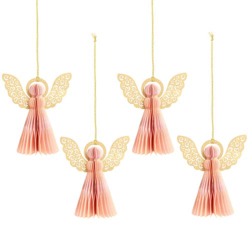 Article Pendentif ange décoration en papier Noël abricot or 12cm 4 pcs