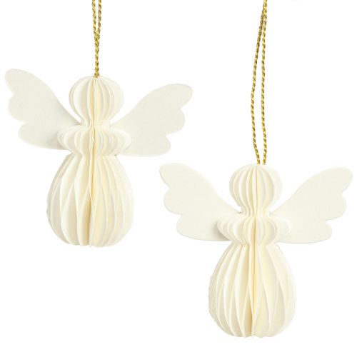 Article Pendentif ange nid d&#39;abeille décoration en papier Noël blanc 6cm 6 pcs