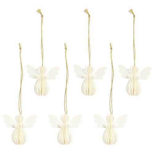 Article Pendentif ange nid d&#39;abeille décoration en papier Noël blanc 6cm 6 pcs