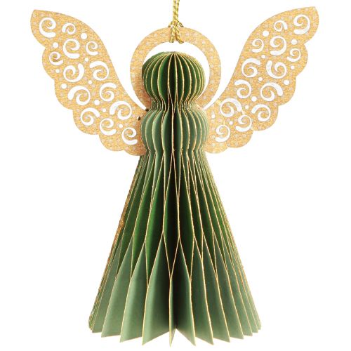 Floristik24 Décoration en papier nid d'abeille ange Noël vert or 12cm 4 pcs